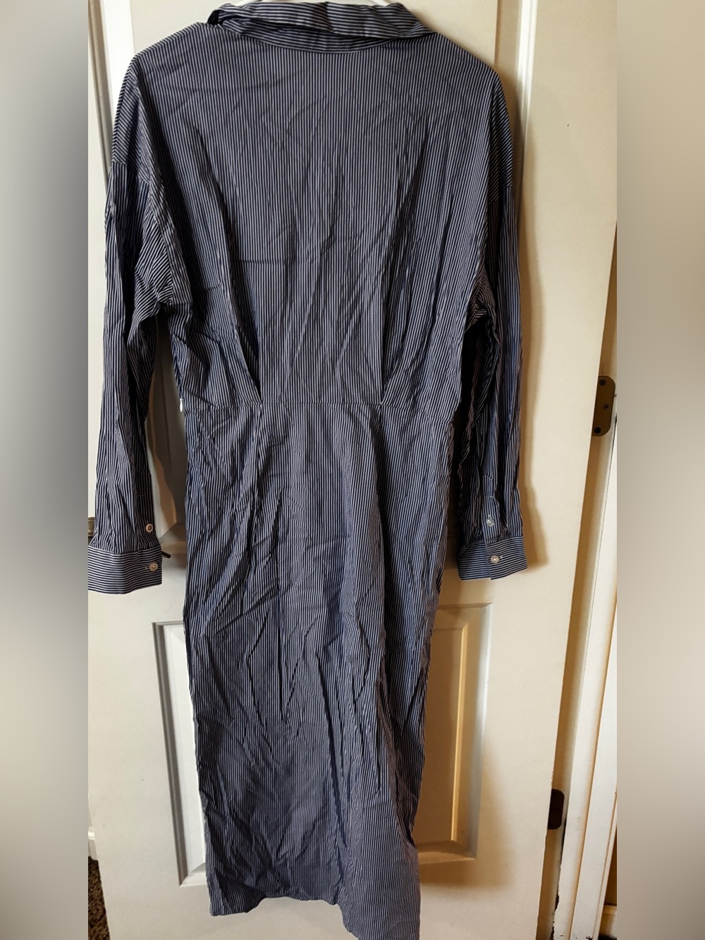 JustFab Navy Pinstripe Twist-Front Midi Shirt Dress - Picture 2 of 4